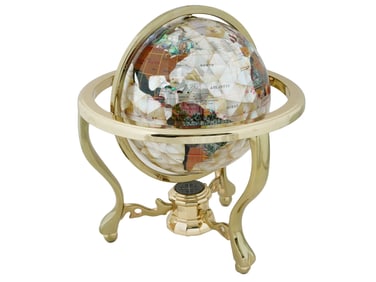 VINTAGE WORLD GLOBE W STONE AND MOTHER OF PEARL INLAY