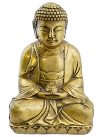 ASIAN METAL BUDDHA FIGURINE ON LOTUS FLOWER