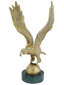 VINTAGE BRASS FIGURE OF AN EAGLE ON STONE BASE