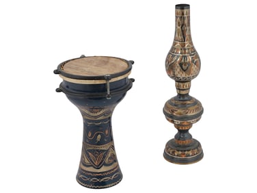 EGYPTIAN DARBUKA DRUM AND VASE BY HOSNY GOMAA