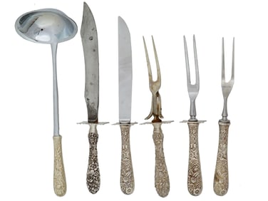 AMERICAN STIEFF STERLING SILVER REPOUSSE CUTLERY SET