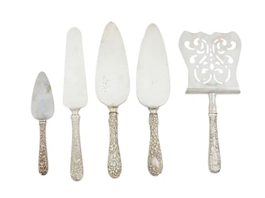 AMERICAN KIRK STIEFF SILVER REPOUSSE SERVING SPATULAS