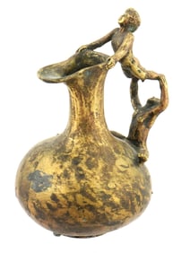 ANTIQUE EUROPEAN BRONZE VASE WITH FIGURAL HANDLES