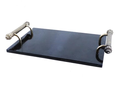 MARBLE TRAY WITH VICTORIAN MANNER SILVER HANDLES