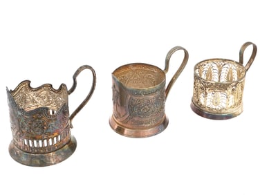 3 VINTAGE RUSSIAN SOVIET ERA TEA GLASS HOLDERS