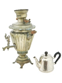 ANTIQUE RUSSIAN SAMOVAR AND SOVIET TEAPOT