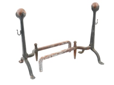 VINTAGE MODERNIST CAST IRON FIREPLACE ANDIRONS