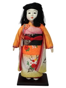 LARGE ANTIQUE JAPANESE ICHIMATSU DOLL WITH STAND