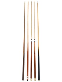 SET OF FIVE WOODEN POOL BILLIARDS GAME CUES
