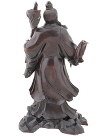 CHINESE HAND CARVED WOOD FIGURE OF GUAN YU