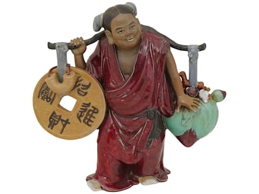 CHINESE SHIWAN WUCAI PAINTED GLAZED PORCELAIN FIGURINE