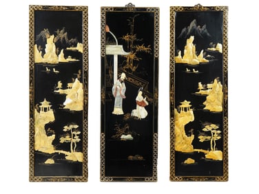 CHINESE QING LACQUERED WOOD PANELS WITH MOP INLAY
