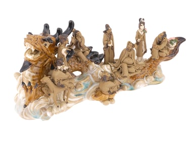 VINTAGE CHINESE CERAMIC EIGHT IMMORTALS SCULPTURE