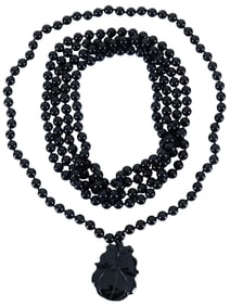 LOT OF TWO VINTAGE CHINESE BLACK AGATE NECKLACES