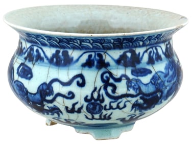 ANTIQUE CHINESE HAND PAINTED CERAMIC BOWL W DRAGONS