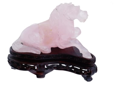 CHINESE HAND CARVED ROSE QUARTZ HORSE FIGURINE