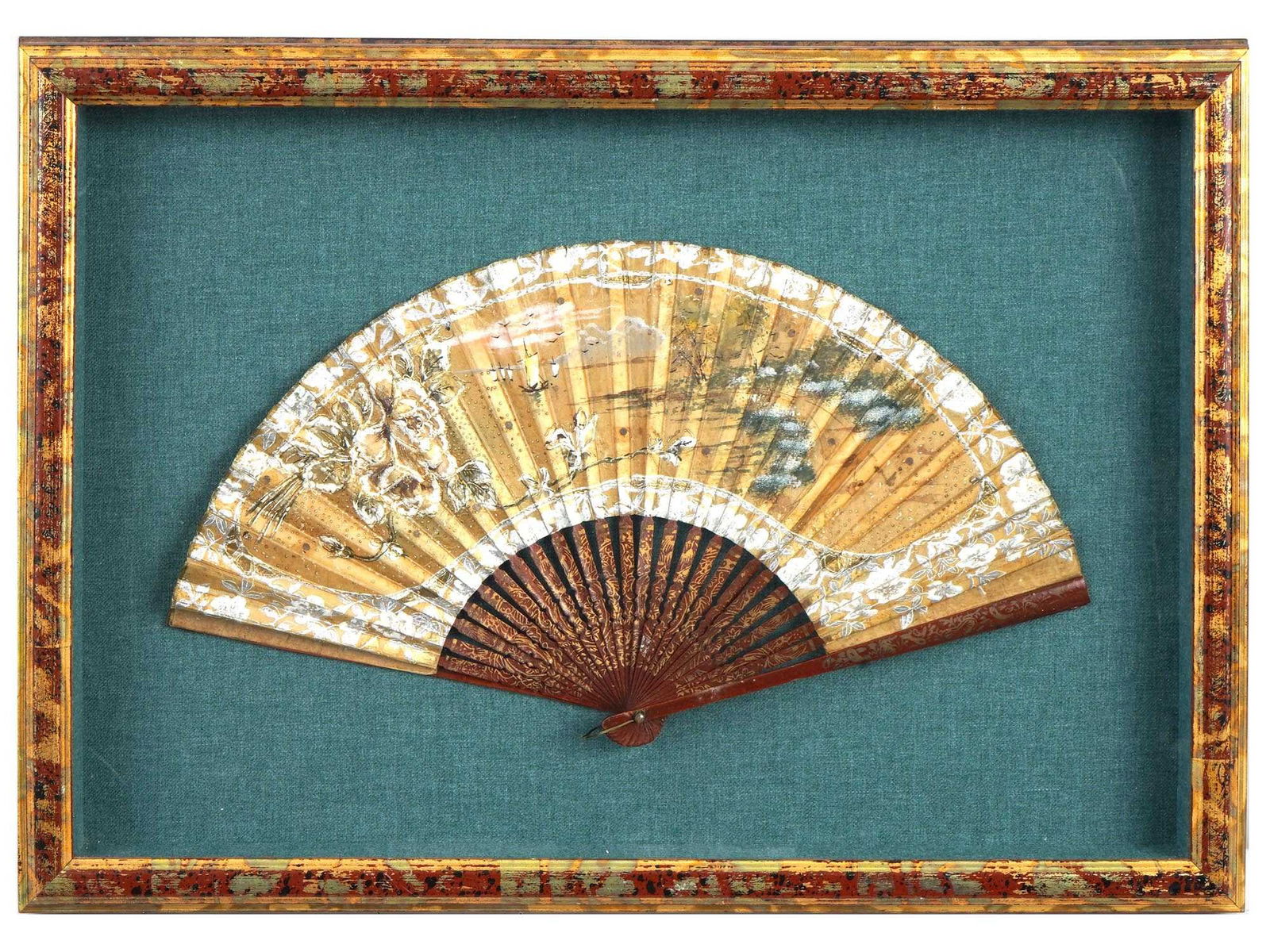 CHINESE FLORAL HAND PAINTED FAN WOODEN FRAME (1 of 3)