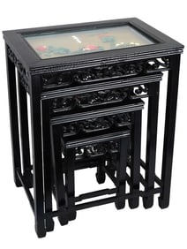 SET OF 4 VINTAGE CHINESE CARVED WOOD NESTING TABLES
