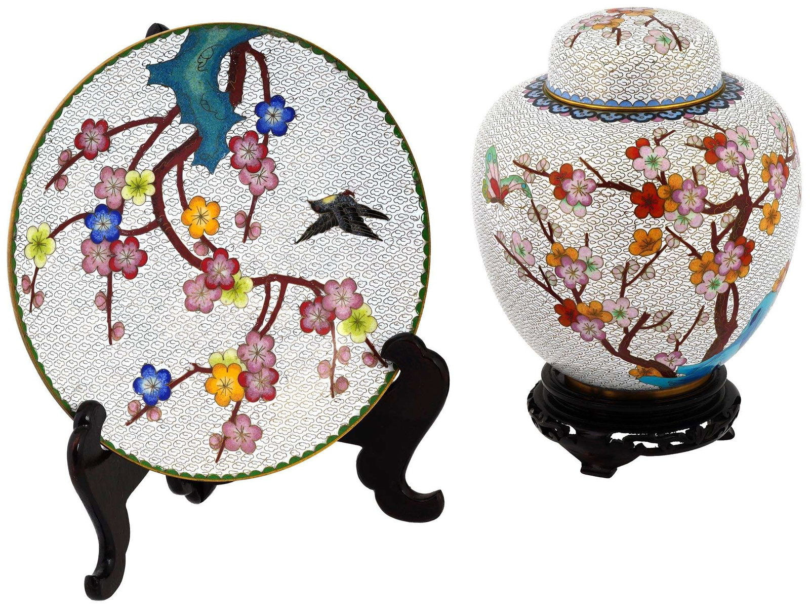 CHINESE PORCELAIN CLOISONNE ENAMEL PLATE AND GINGER JAR (1 of 7)