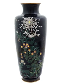 JAPANESE FLOWERS CLOISONNE ENAMEL OVER COPPER VASE