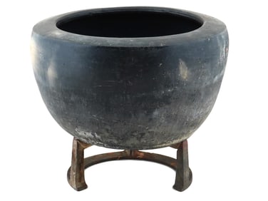 19TH CENTURY JAPANESE HIBACHI CERAMIC POT W STAND