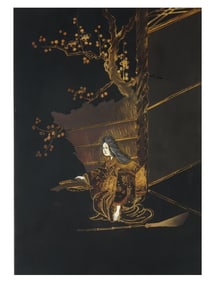 VINTAGE JAPANESE LACQUERED WOOD WALL PANEL