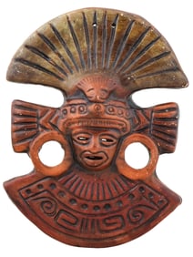 VINTAGE MEXICAN AZTEC WARRIOR CLAY MASK WALL DECOR