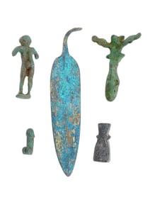 GROUP OF FIVE ANCIENT ROMAN BRONZE ARTIFACTS