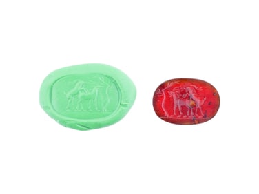 CARVED STONE INTAGLIO ANCIENT ROMAN GOATS MATING SCENE