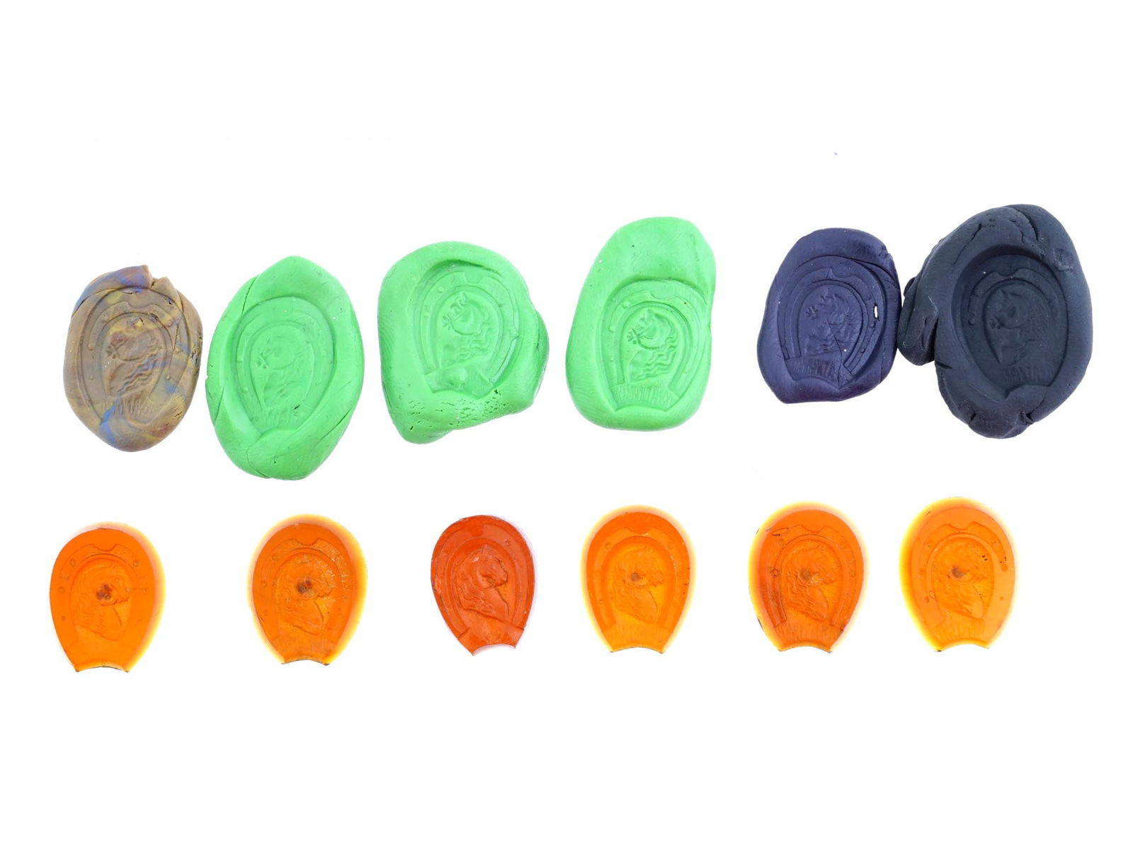 LOT OF ANCIENT MANNER CARVED GLASS INTAGLIO SEALS (1 of 4)