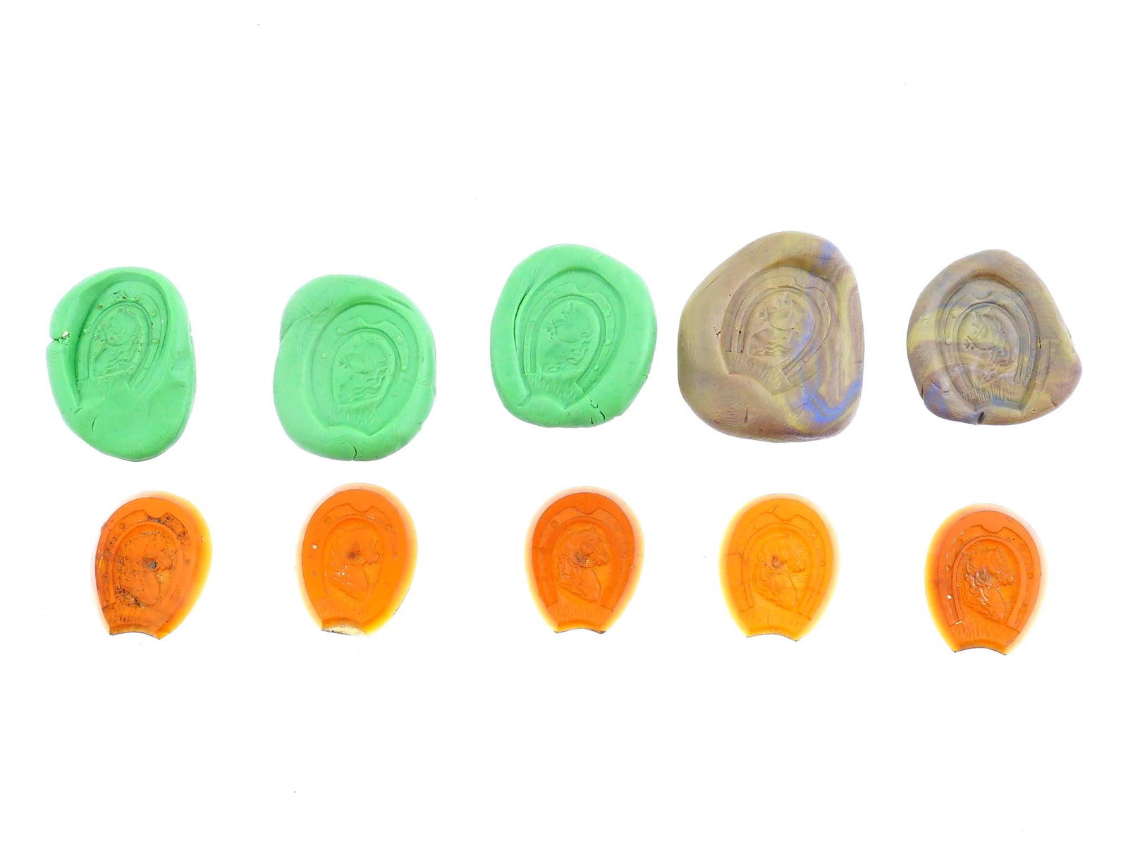 LOT OF ANCIENT MANNER CARVED GLASS INTAGLIO SEALS (1 of 4)