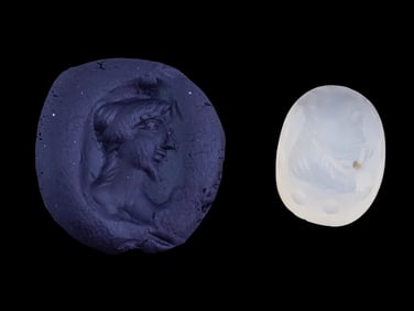 CARVED AGATE INTAGLIO WITH ANCIENT ROMAN PORTRAIT