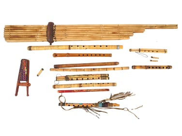 COLLECTION OF VARIOUS VINTAGE BAMBOO FLUTES