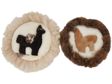 TWO HANDCRAFTED LLAMA FUR MINIATURE RUGS
