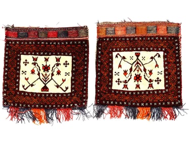 PAIR OF VINTAGE HAND KNOTTED WOOL PILLOWCASE RUGS