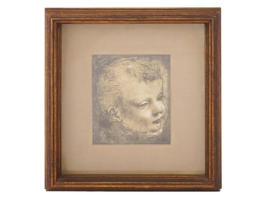 CHILD LITHOGRAPH PRINT AFTER LEONARDO DA VINCI FRAMED