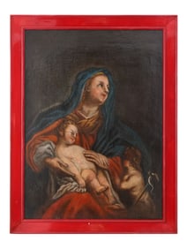 ANTIQUE OIL RELIGIOUS PAINTING MARY WITH CHILD JESUS