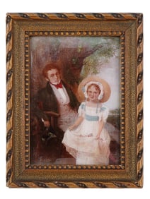 ANTIQUE ENGLISH REVERSE GLASS PORTRAIT PAINTING