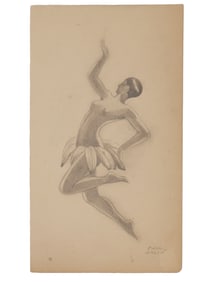 ART DECO DANCER PENCIL PAINTING SIGNED PAUL COLIN