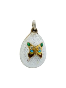 RUSSIAN SILVER ENAMEL BUTTERFLY EASTER EGG PENDANT