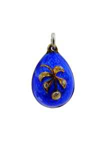 RUSSIAN 84 SILVER ENAMEL GUILLOCHE EGG PENDANT