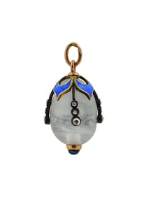 GOLD DIAMOND ENAMEL SAPPHIRE ROCK CRYSTAL PENDANT EGG