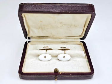 RUSSIAN 14K ROSE GOLD DIAMONDS ENAMEL CUFFLINKS