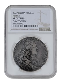 ANTIQUE RUSSIAN ROUBLE COIN 1727 EMPEROR PETER II