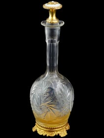 RUSSIAN GILT SILVER ENAMEL AND CUT GLASS DECANTER