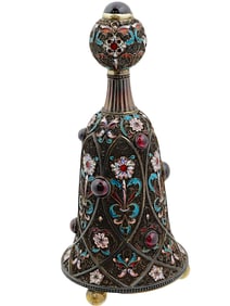 RUSSIAN 88 SILVER ENAMEL GARNET STONES PERFUME BOTTLE