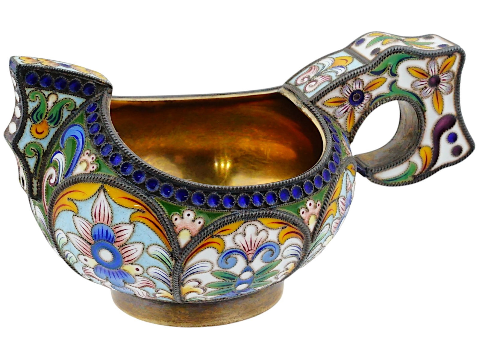 RUSSIAN 84 SILVER AND CLOISONNE ENAMEL KOVSH (1 of 8)