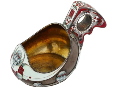 RUSSIAN 84 SILVER AND CLOISONNE ENAMEL KOVSH