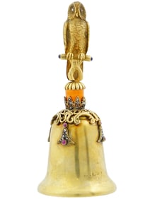 RUSSIAN 84 SILVER ENAMEL DIAMOND OWL FIGURAL BELL