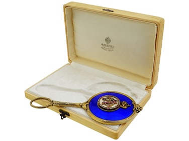 RUSSIAN GILT SILVER ENAMEL DIAMONDS HAND MIRROR IOB